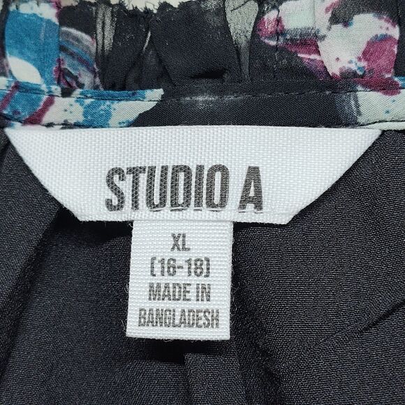 Studio A Mini Dress Women Size XL Black Floral Long Sleeve Modest Boho Party - Picture 9 of 9